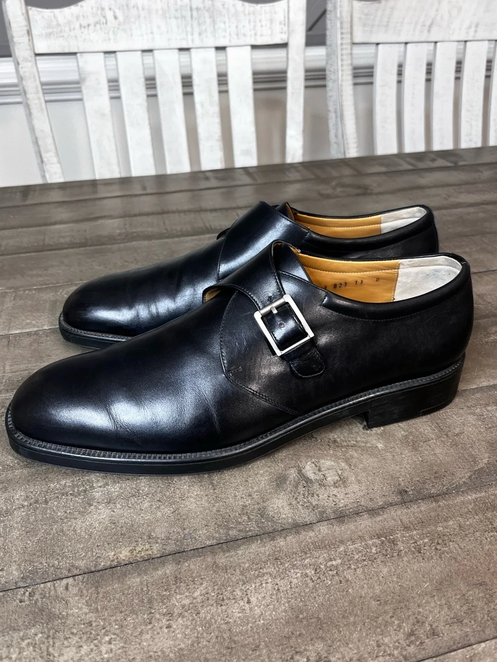 Salvatore Ferragamo Mens Single Monk Strap Leather Shoes Black Size 13 D
